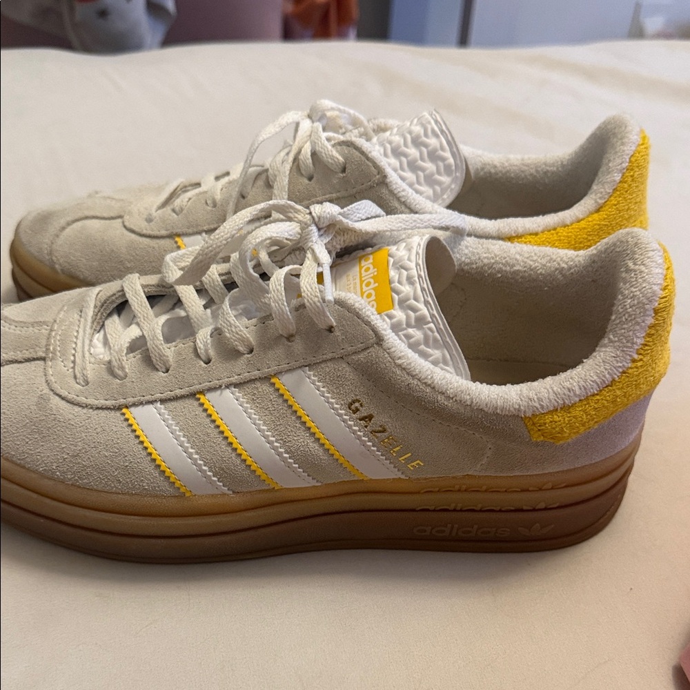 Adidas Beige and Yellow Gazelle Bold Sneakers